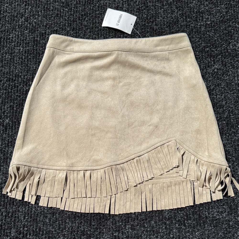 Faux suede fringe skirt